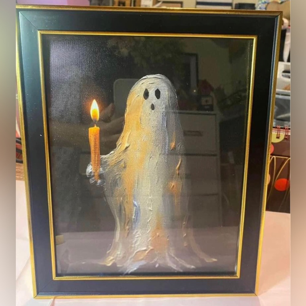 Framed Sheet Ghost Painting, Halloween Wall Art, Whimsigoth Decor, Creepy Cute